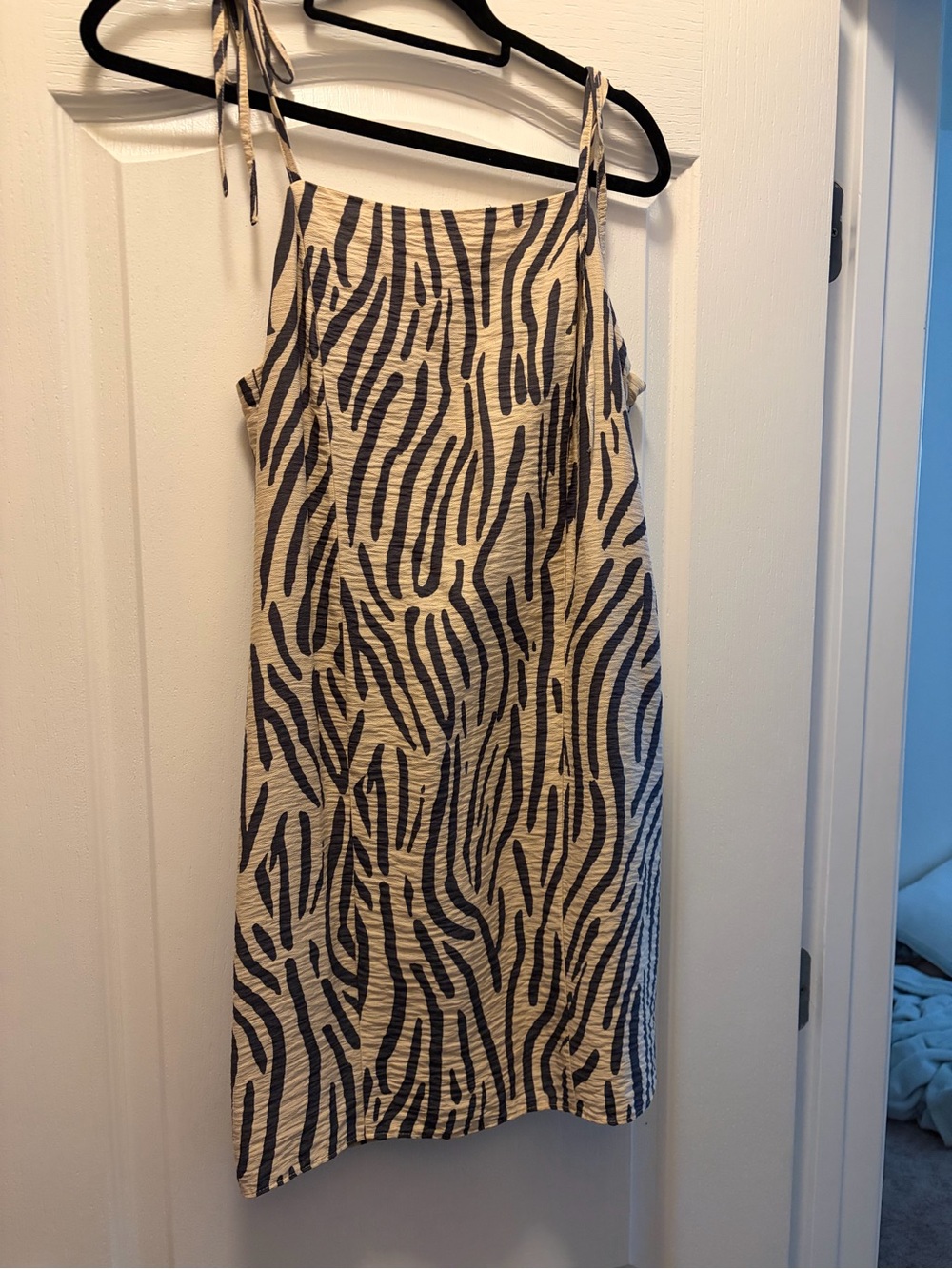 Tie-Strap Zebra Print Slip Dress in Beige and Black